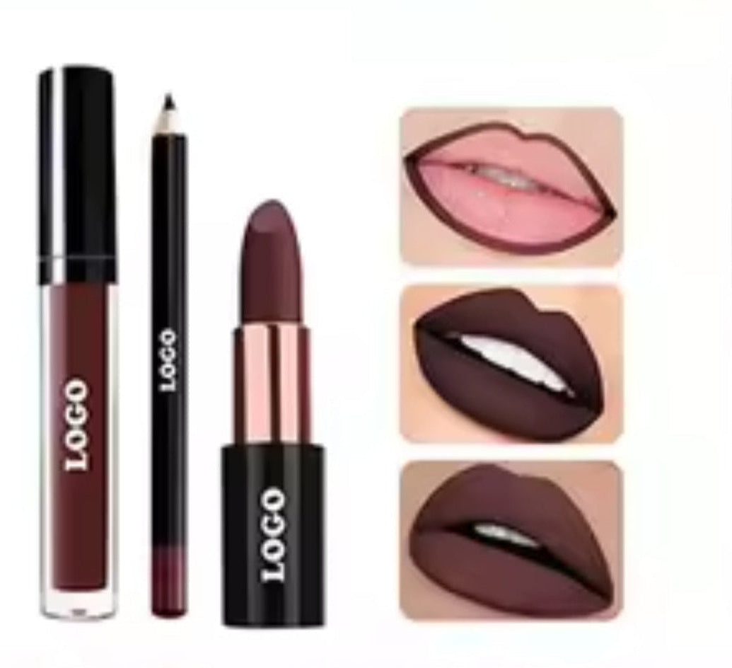 3 in 1 Waterproof Lipstick, LipGloss Matte Creamy, and Lip Liner Set