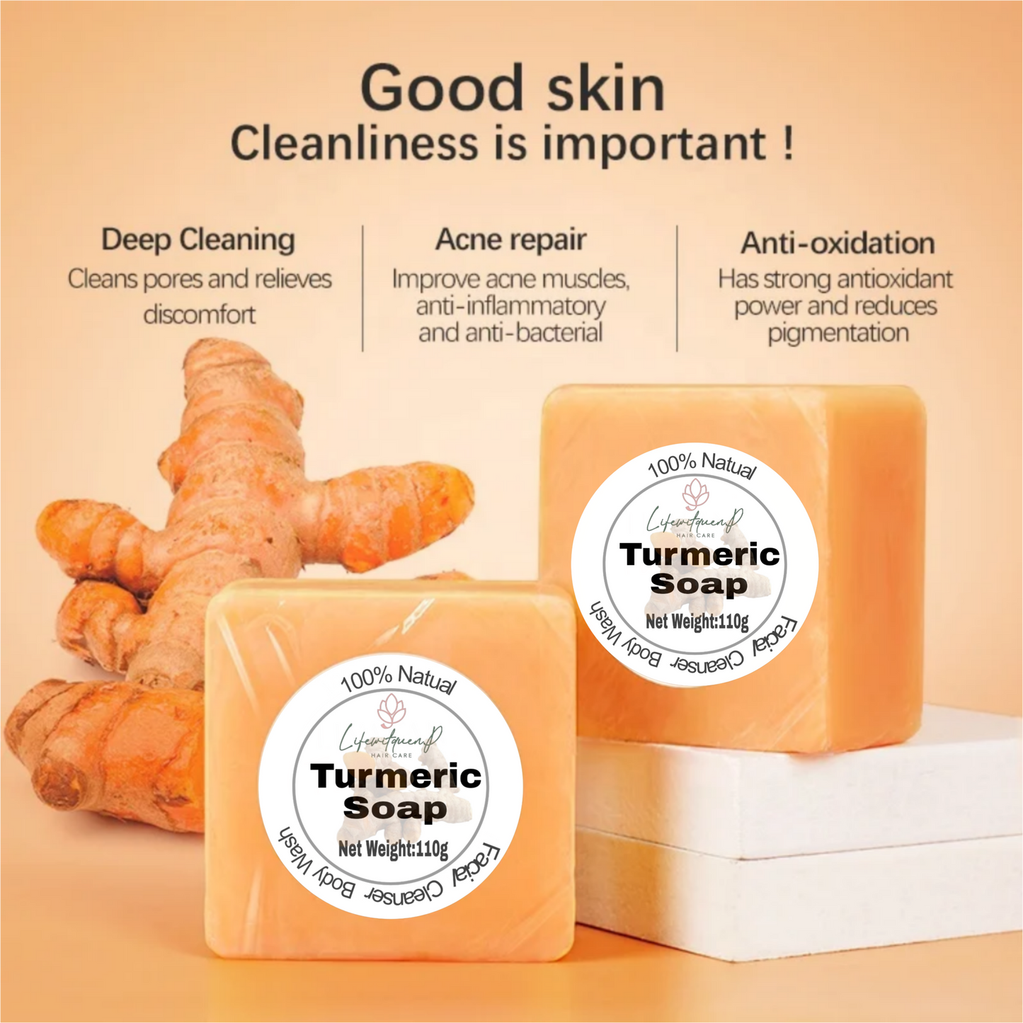 Turmeric Soap Bar  Anti Ageing Skin Lightener, Even Skin Tone  and Reduces Discoloration.