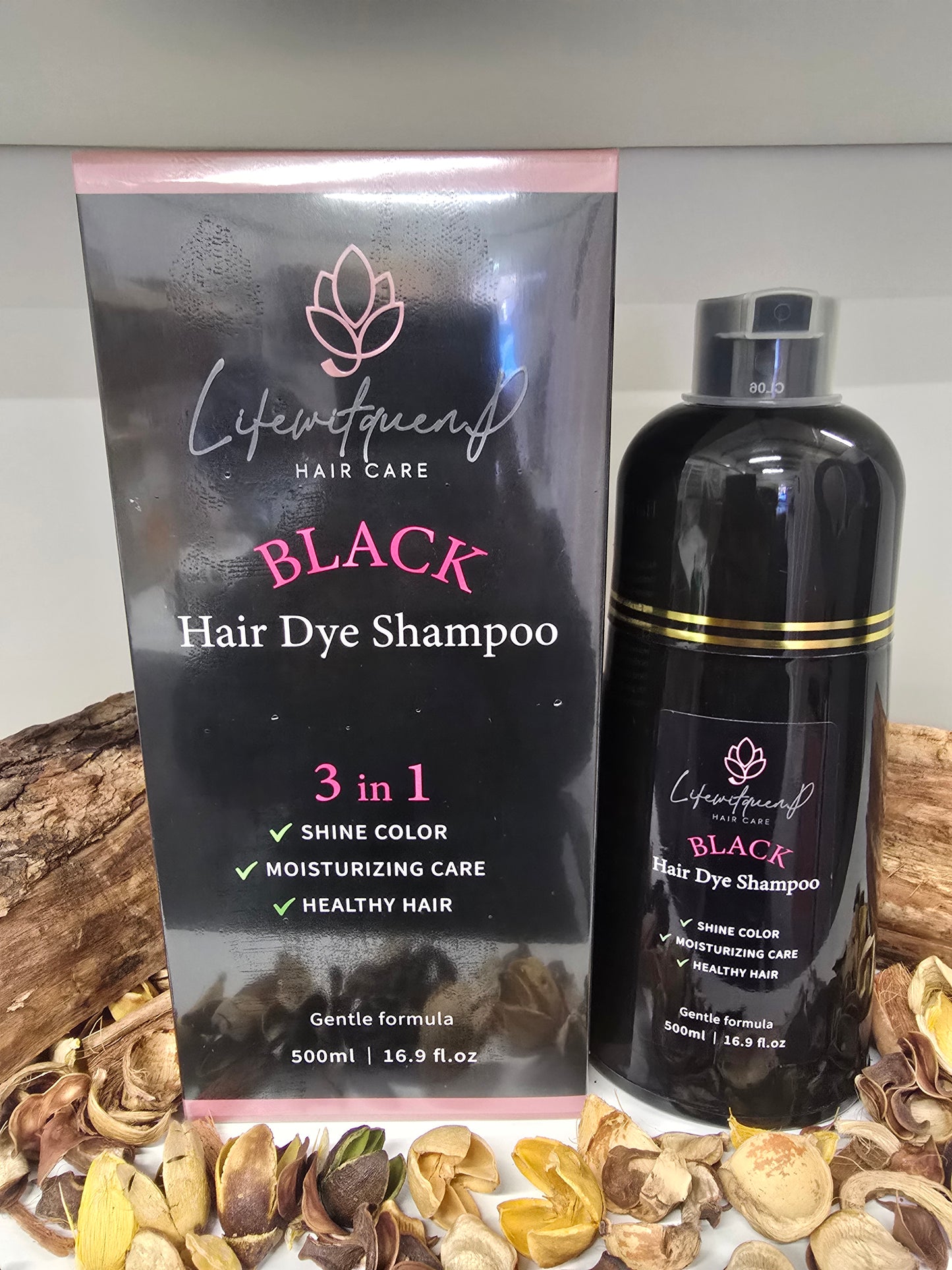 500ML Lifewitqueenp Hair Instant Dye 3 in 1 Shampoo Hair Dry Coloring, Shampoo For Gray Hair women and Man.