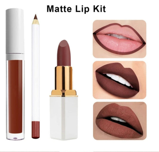 3 in 1 Waterproof Lipstick, LipGloss Matte Creamy, and Lip Liner Set