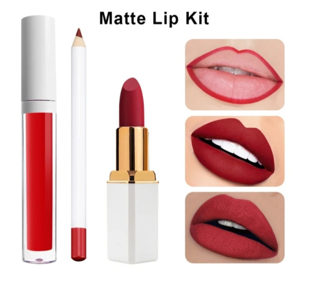 3 in 1 Waterproof Lipstick, LipGloss Matte Creamy, and Lip Liner Set