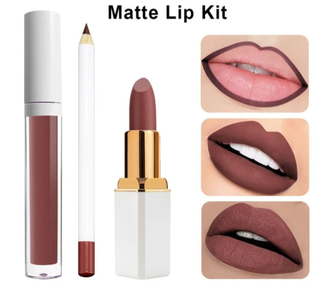 3 in 1 Waterproof Lipstick, LipGloss Matte Creamy, and Lip Liner Set