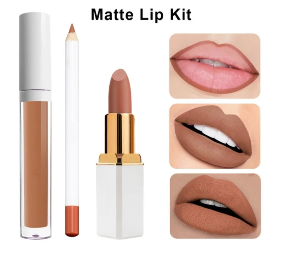 3 in 1 Waterproof Lipstick, LipGloss Matte Creamy, and Lip Liner Set